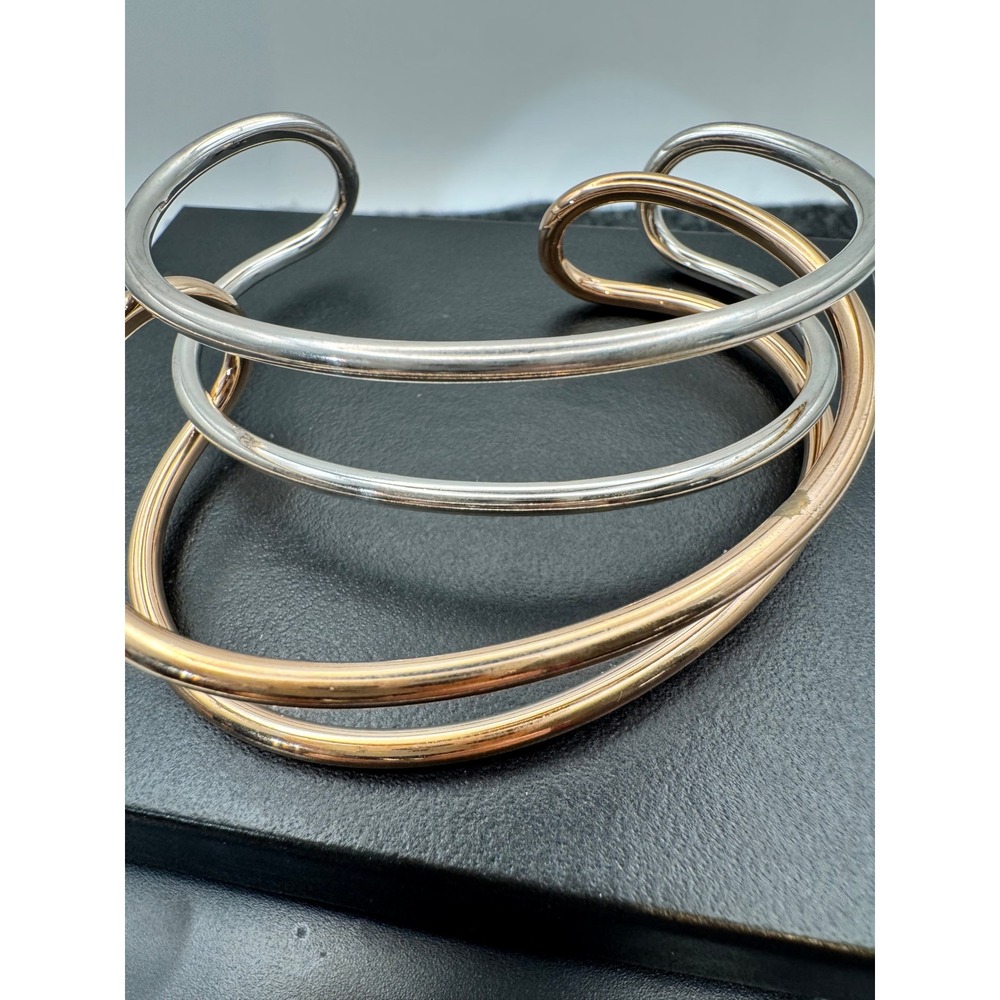 Sterling Silver Mixed Metal Rose Gold Tone Multi Strand Cuff Bracelet 37g